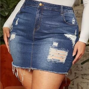 Distressed Denim Skirt